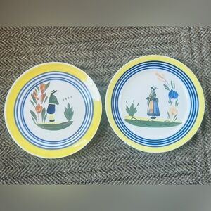 2 Blue Ridge Vintage Hand Painted Plates Lyonnaise French Peasant Faience